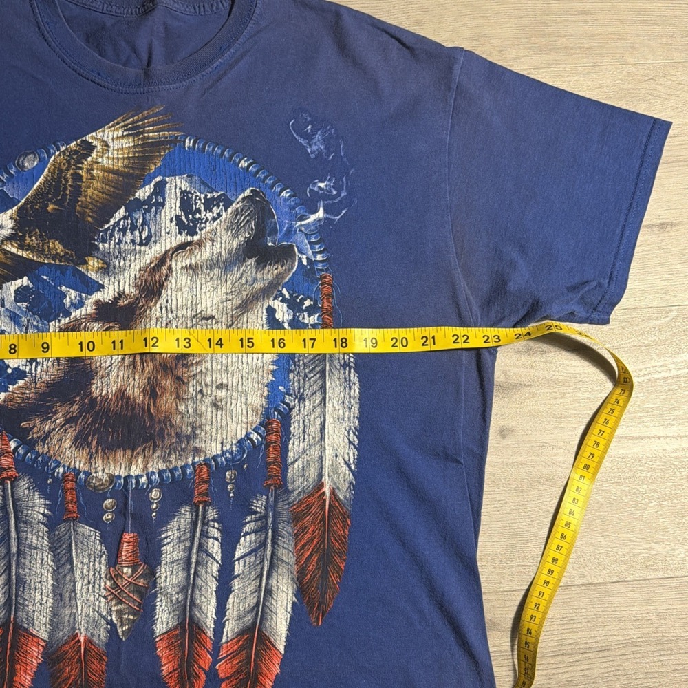 Vintage Wolf Dreamcatcher Eagle Graphic T Shirt XL Navy Y2K Nature Wildlife Tee - Picture 6 of 8